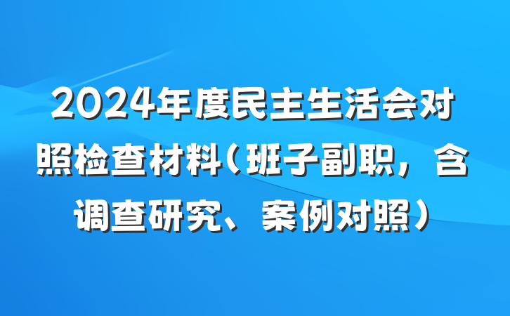 2024年度民主生活会对照检查材料（班子副职，含调查研究、案例对照）