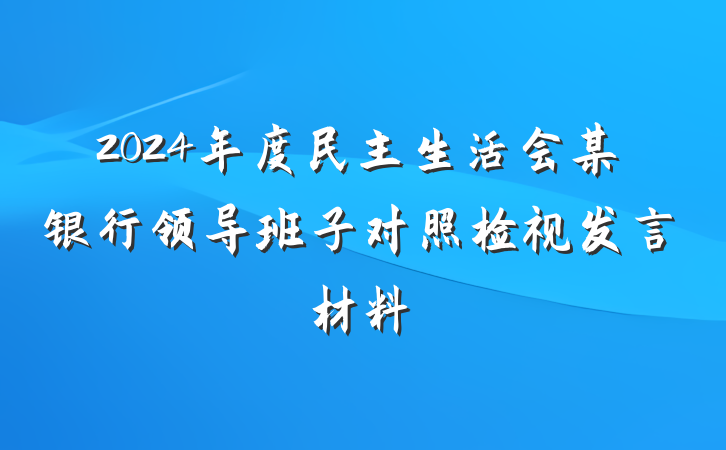 2024年度民主生活会某银行领导班子对照检视发言材料
