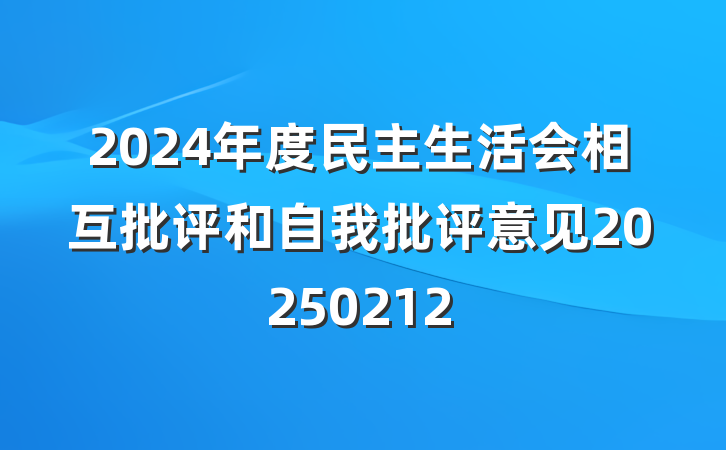 2024年度民主生活会相互批评和自我批评意见20250212