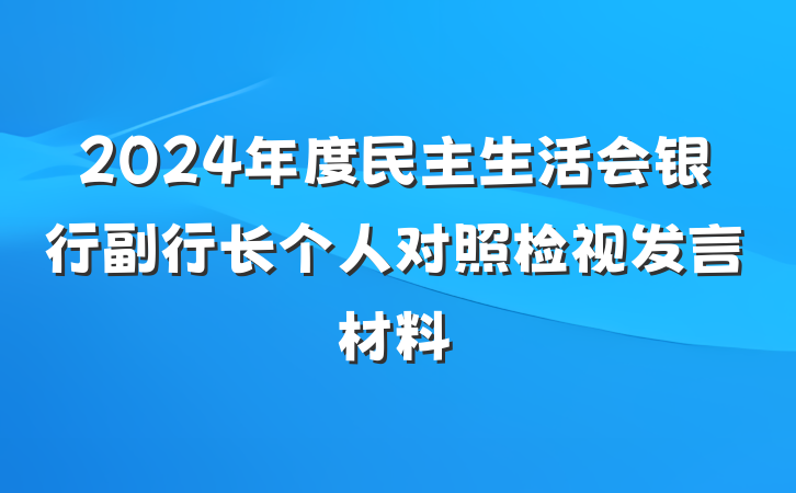 2024年度民主生活会银行副行长个人对照检视发言材料