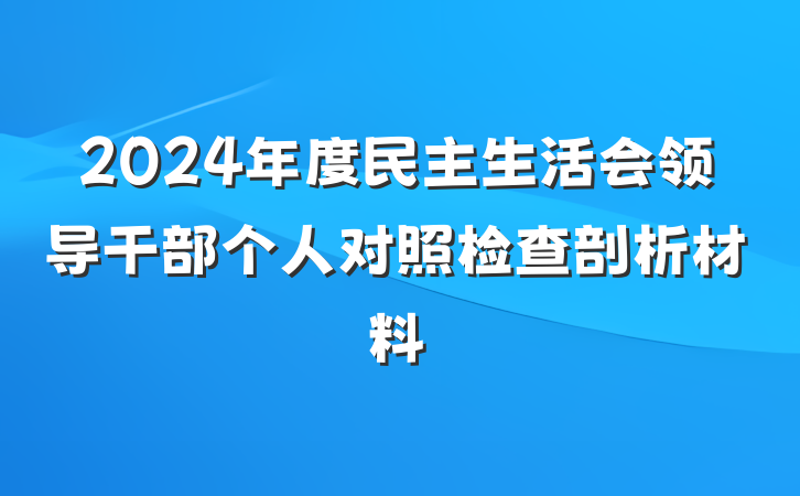 2024年度民主生活会领导干部个人对照检查剖析材料