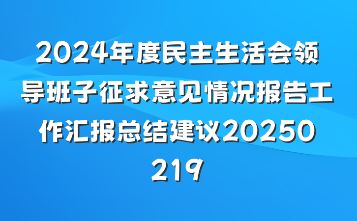 2024年度民主生活会领导班子征求意见情况报告工作汇报总结建议20250219