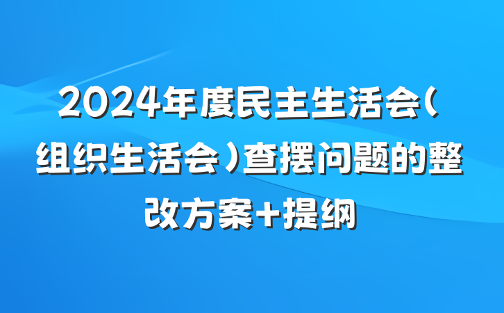 2024年度民主生活会（组织生活会）查摆问题的整改方案 提纲