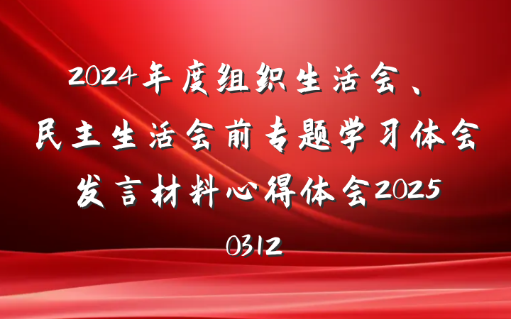 2024年度组织生活会、民主生活会前专题学习体会发言材料心得体会20250312