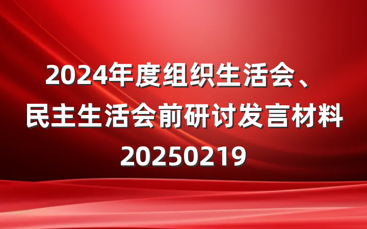 2024年度组织生活会、民主生活会前研讨发言材料20250219