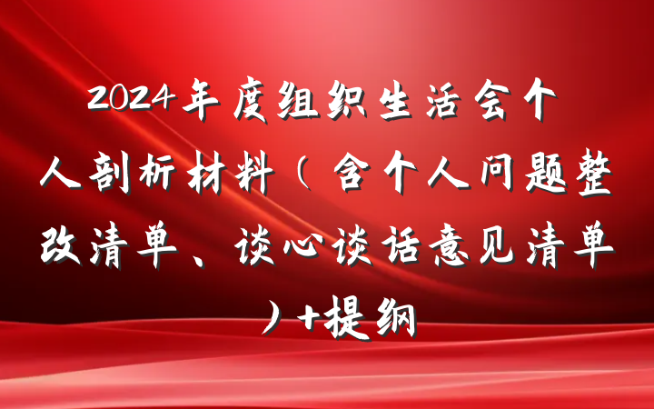 2024年度组织生活会个人剖析材料（含个人问题整改清单、谈心谈话意见清单） 提纲