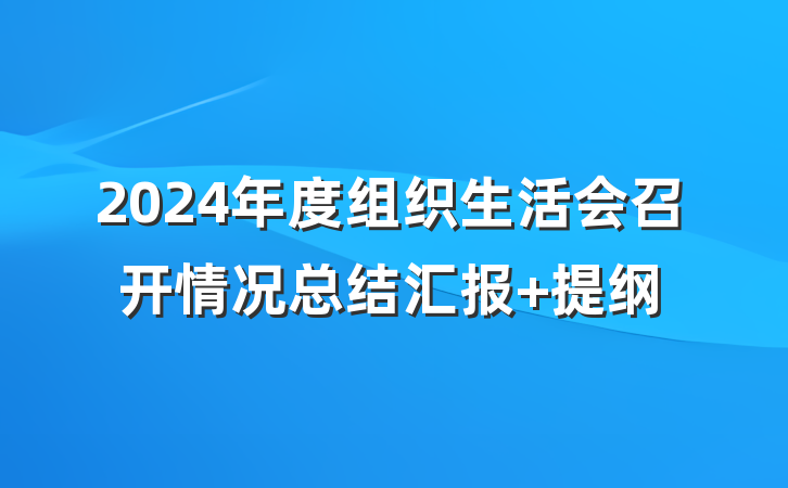 2024年度组织生活会召开情况总结汇报 提纲