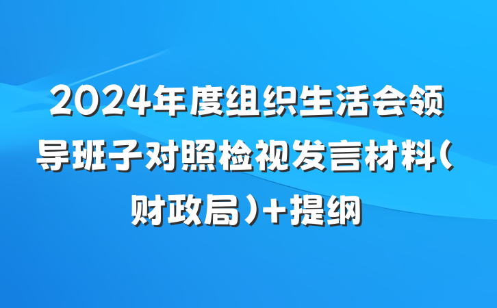 2024年度组织生活会领导班子对照检视发言材料（财政局） 提纲