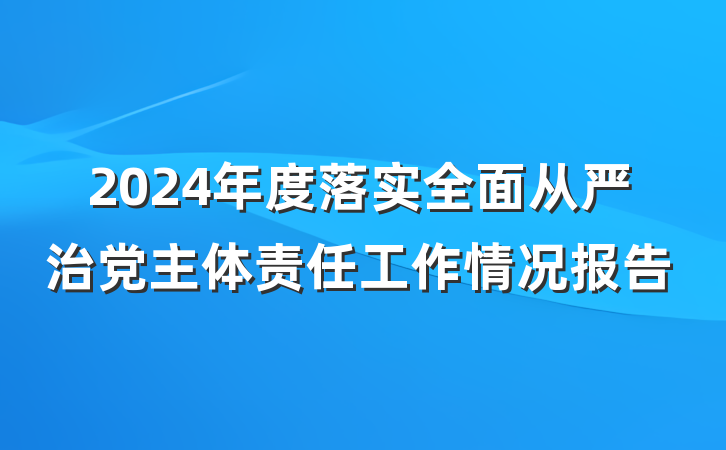 2024年度落实全面从严治党主体责任工作情况报告