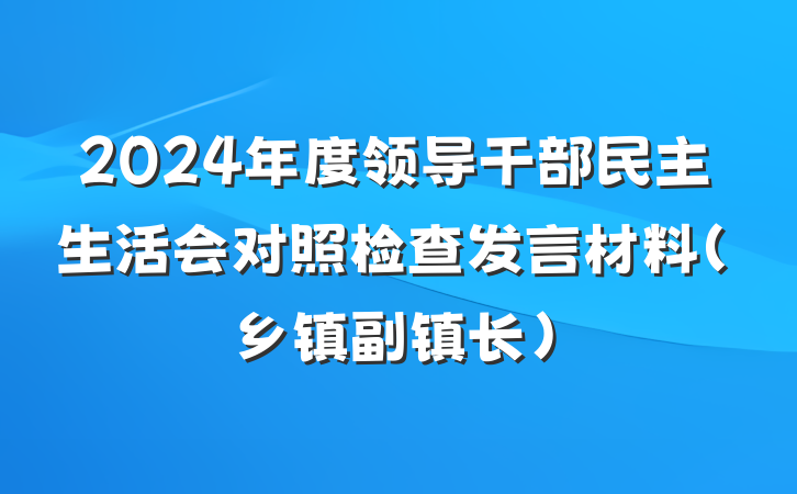 2024年度领导干部民主生活会对照检查发言材料(乡镇副镇长)