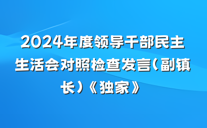 2024年度领导干部民主生活会对照检查发言（副镇长）《独家》
