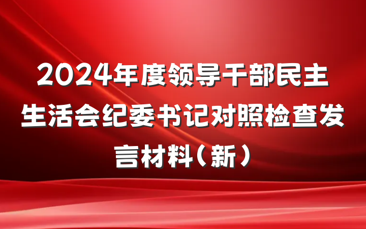 2024年度领导干部民主生活会纪委书记对照检查发言材料（新）