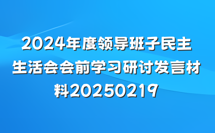 2024年度领导班子民主生活会会前学习研讨发言材料20250219