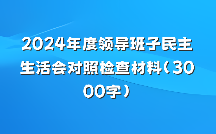 2024年度领导班子民主生活会对照检查材料（3000字）