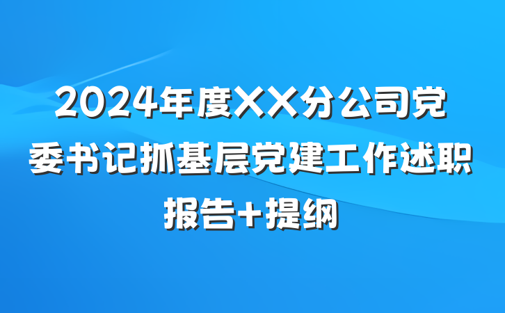 2024年度XX分公司党委书记抓基层党建工作述职报告 提纲
