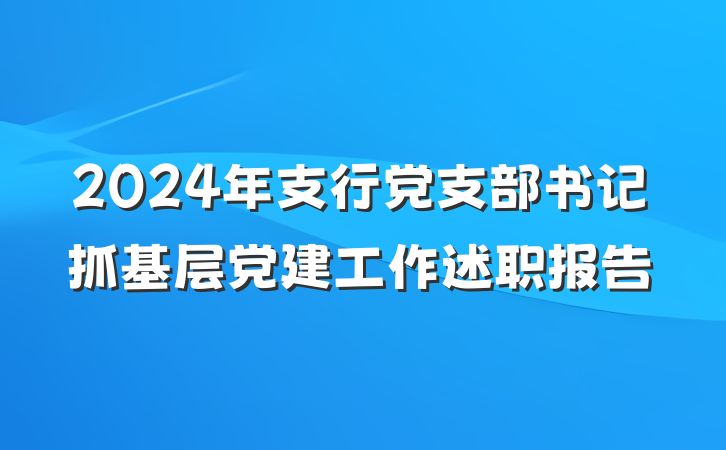 2024年支行党支部书记抓基层党建工作述职报告