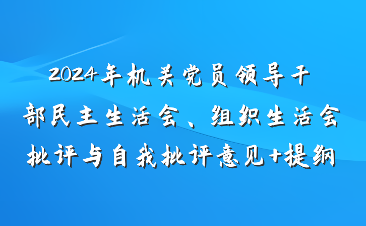 2024年机关党员领导干部民主生活会、组织生活会批评与自我批评意见 提纲