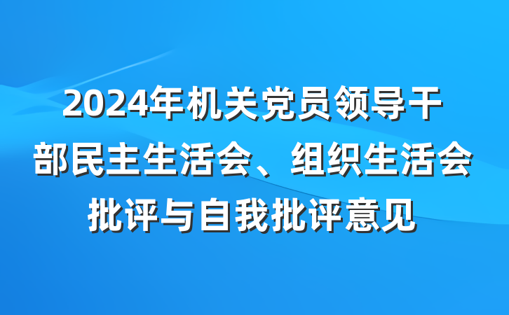 2024年机关党员领导干部民主生活会、组织生活会批评与自我批评意见