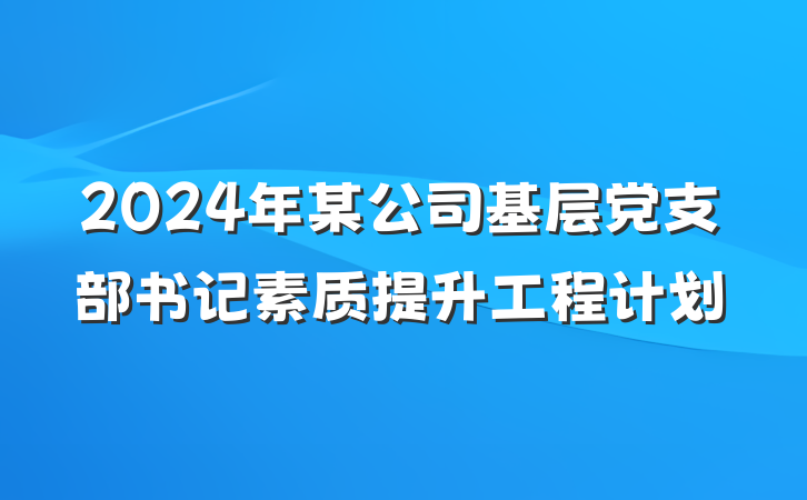 2024年某公司基层党支部书记素质提升工程计划