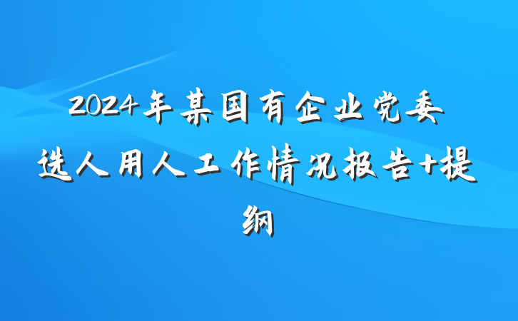2024年某国有企业党委选人用人工作情况报告 提纲