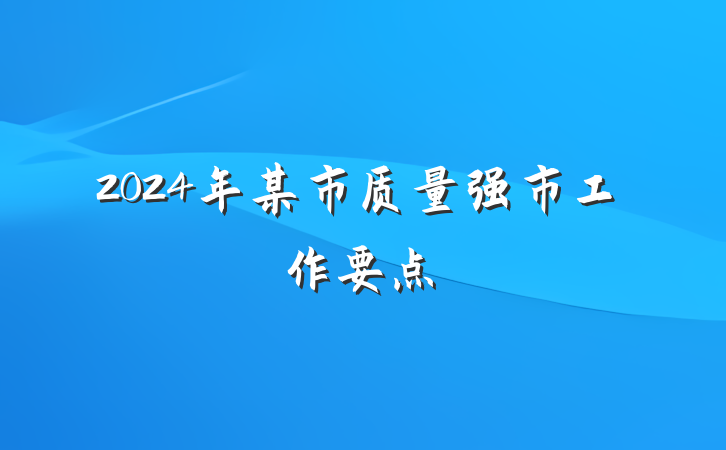 2024年某市质量强市工作要点