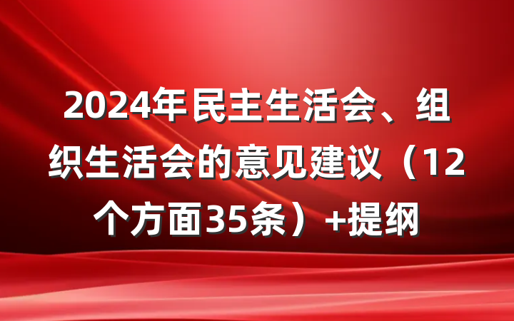 2024年民主生活会、组织生活会的意见建议（12个方面35条） 提纲