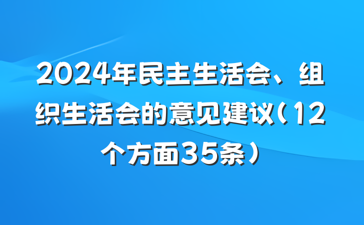 2024年民主生活会、组织生活会的意见建议（12个方面35条）