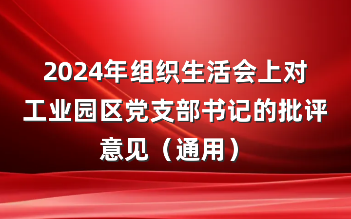 2024年组织生活会上对工业园区党支部书记的批评意见（通用）