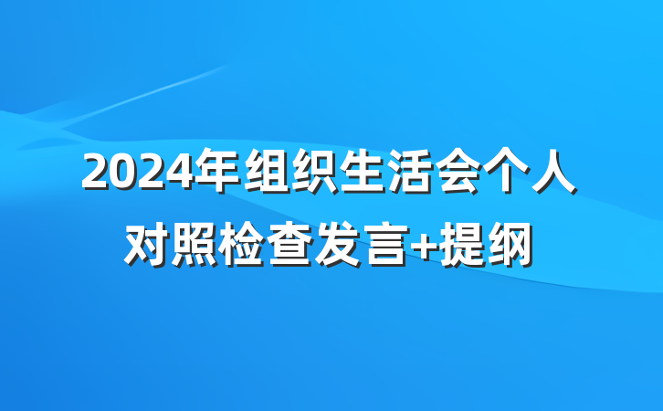 2024年组织生活会个人对照检查发言 提纲