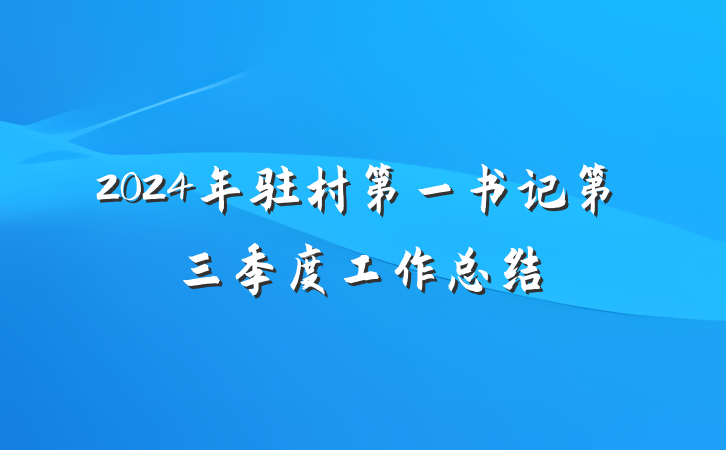 2024年驻村第一书记第三季度工作总结