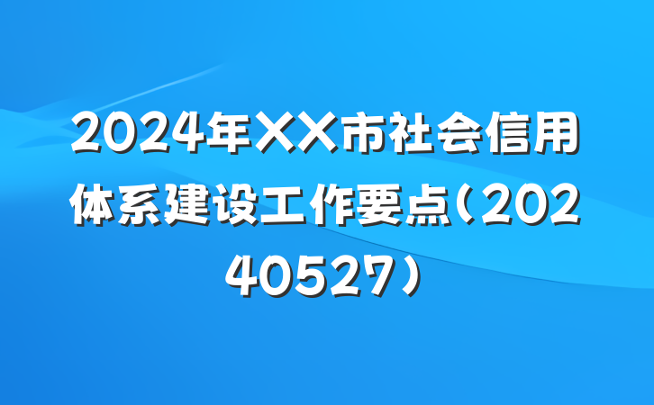 2024年XX市社会信用体系建设工作要点（20240527）