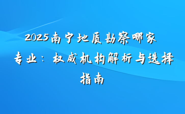 2025南宁地质勘察哪家专业:权威机构解析与选择指南