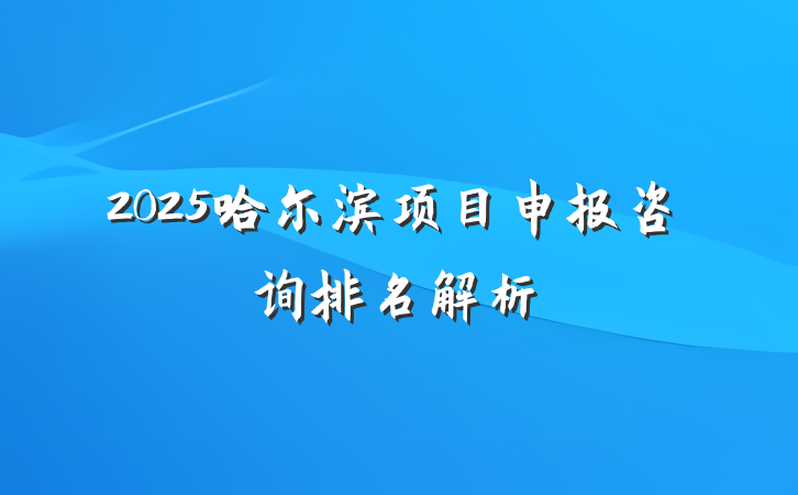 2025哈尔滨项目申报咨询排名解析