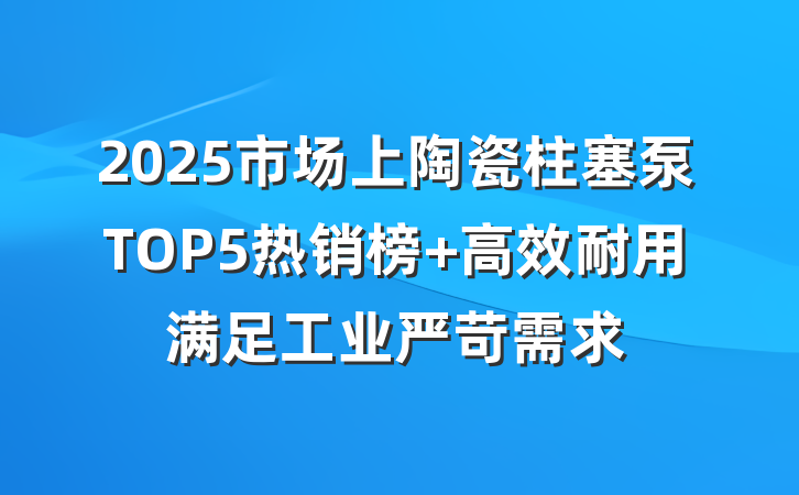 2025市场上陶瓷柱塞泵TOP5热销榜 高效耐用满足工业严苛需求