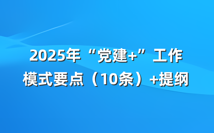 2025年“党建+”工作模式要点（10条） 提纲