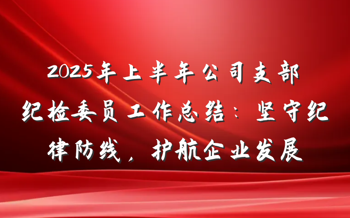 2025年上半年公司支部纪检委员工作总结：坚守纪律防线，护航企业发展
