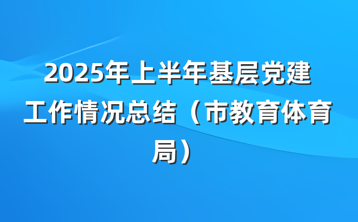 2025年上半年基层党建工作情况总结（市教育体育局）
