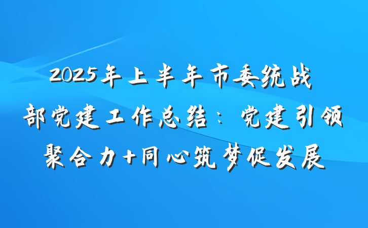 2025年上半年市委统战部党建工作总结：党建引领聚合力 同心筑梦促发展