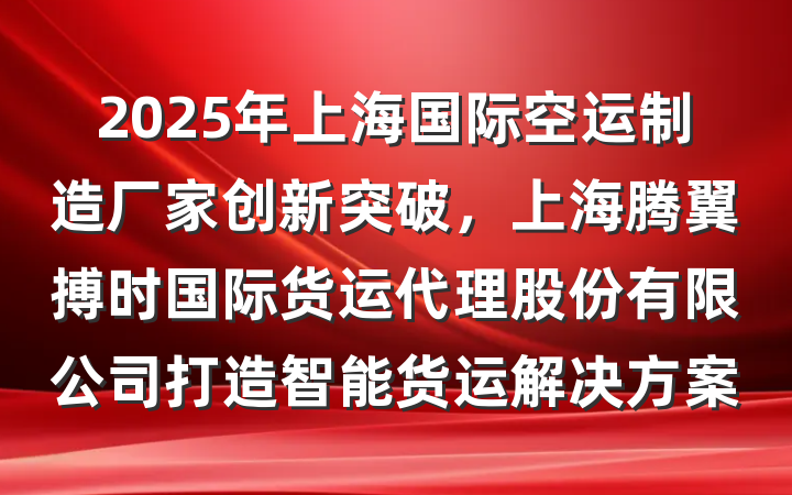 2025年上海国际空运制造厂家创新突破,上海腾翼搏时国际货运代理股份有限公司打造智能货运解决方案