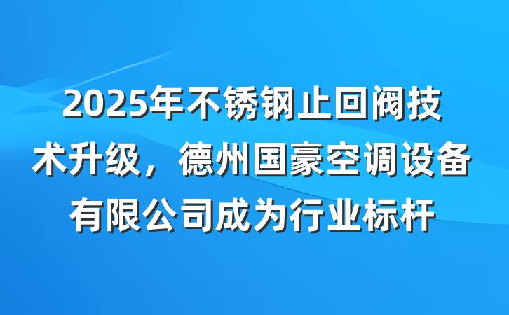 2025年不锈钢止回阀技术升级,德州国豪空调设备有限公司成为行业标杆