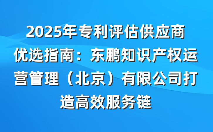 2025年专利评估供应商优选指南：东鹏知识产权运营管理（北京）有限公司打造高效服务链