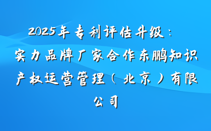 2025年专利评估升级:实力品牌厂家合作东鹏知识产权运营管理(北京)有限公司