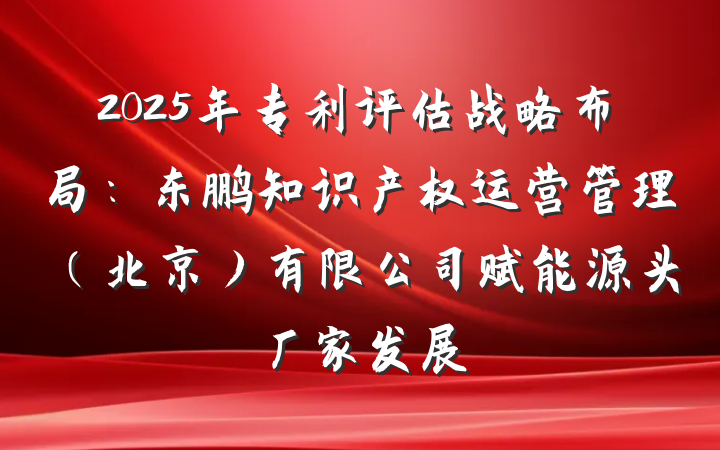 2025年专利评估战略布局:东鹏知识产权运营管理(北京)有限公司赋能源头厂家发展