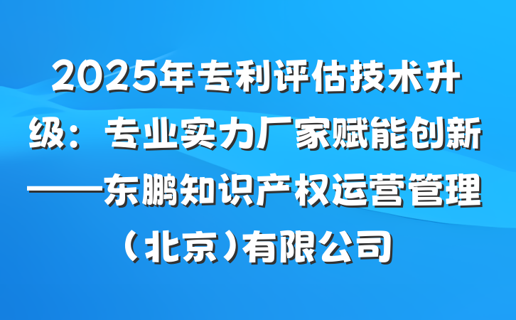 2025年专利评估技术升级:专业实力厂家赋能创新——东鹏知识产权运营管理(北京)有限公司