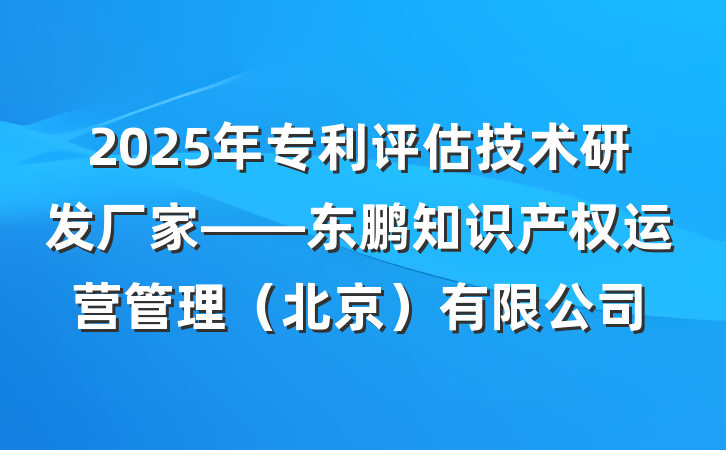 2025年专利评估技术研发厂家——东鹏知识产权运营管理(北京)有限公司