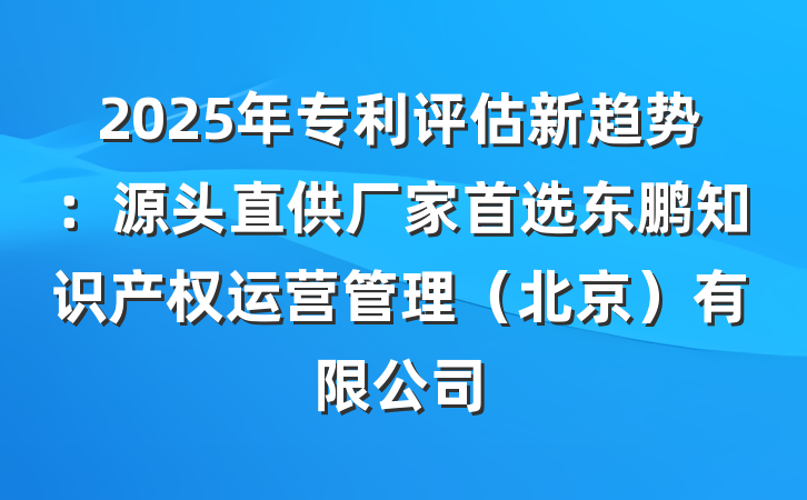2025年专利评估新趋势：源头直供厂家首选东鹏知识产权运营管理（北京）有限公司