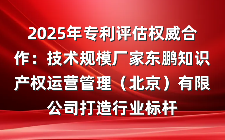 2025年专利评估权威合作：技术规模厂家东鹏知识产权运营管理（北京）有限公司打造行业标杆