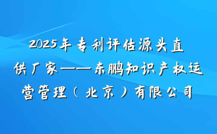 2025年专利评估源头直供厂家——东鹏知识产权运营管理(北京)有限公司