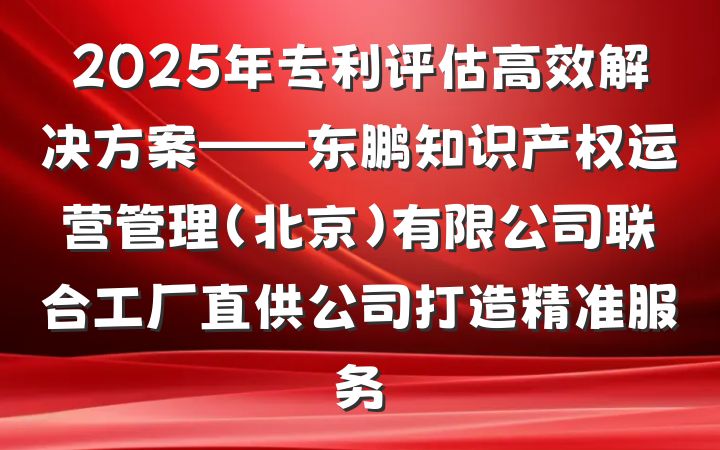 2025年专利评估高效解决方案——东鹏知识产权运营管理(北京)有限公司联合工厂直供公司打造精准服务