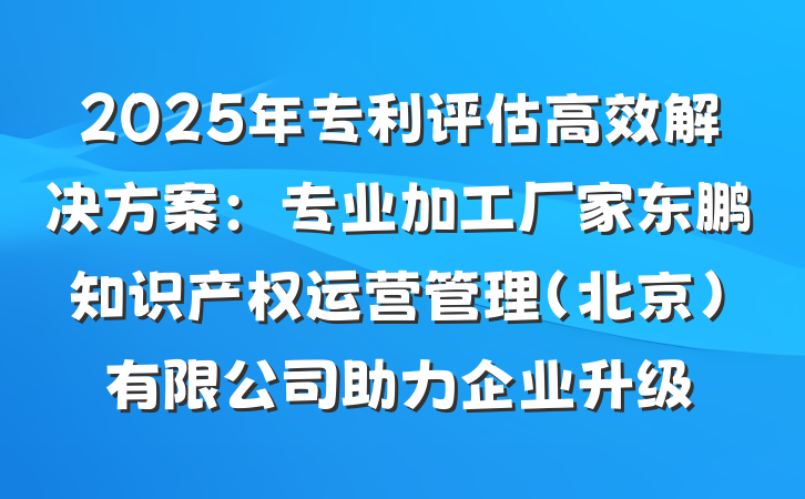 2025年专利评估高效解决方案：专业加工厂家东鹏知识产权运营管理（北京）有限公司助力企业升级